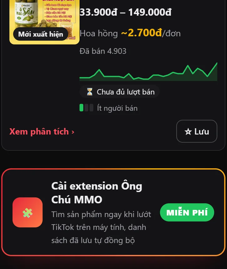 Lời mời cài extension Ông Chú MMO miễn phí, danh sách đã lưu tự đồng bộ